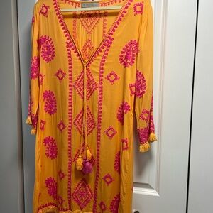 Vibrant Orange Coverup with Pink Embroidery